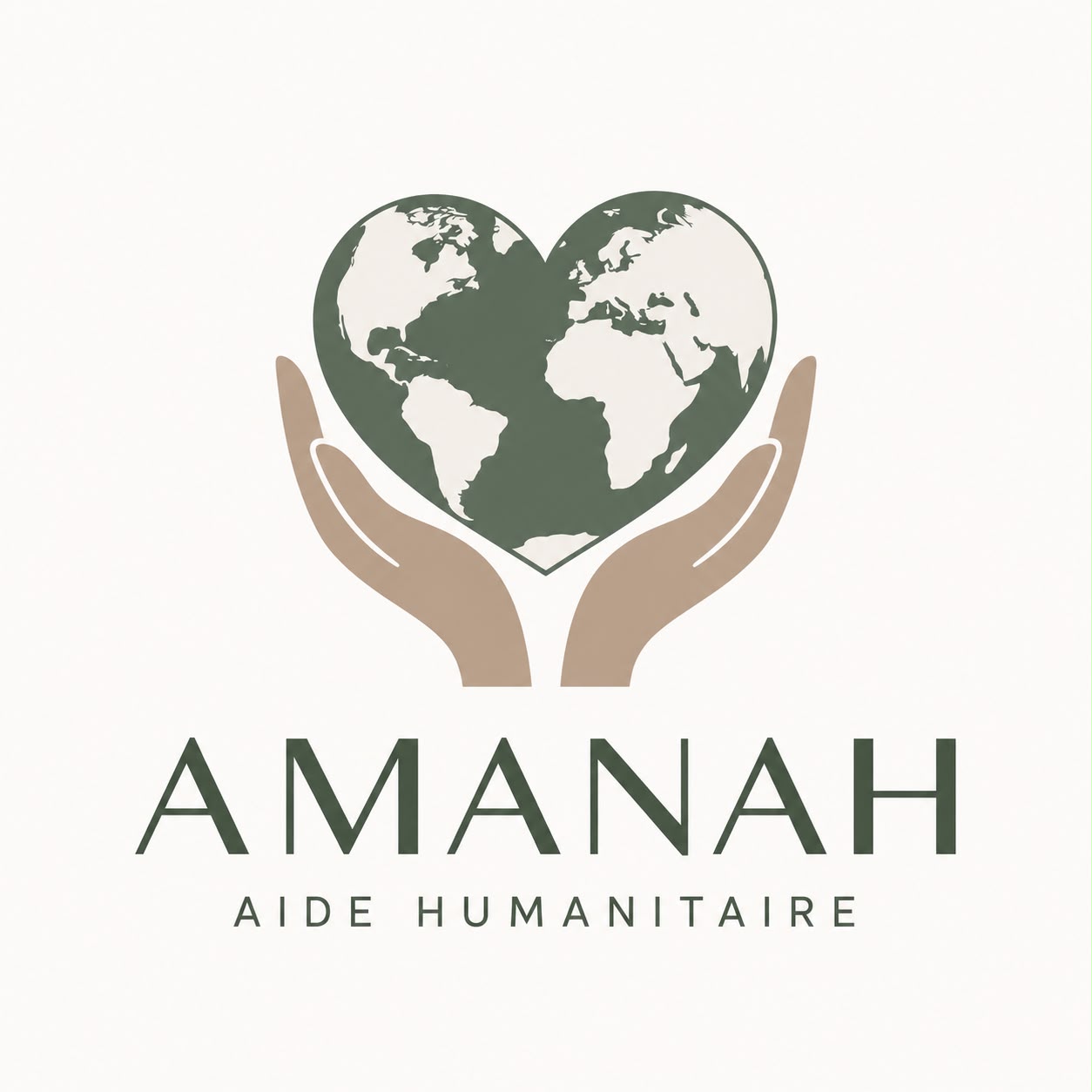 Logo Amanah : un globe en forme de cœur soutenu par deux mains